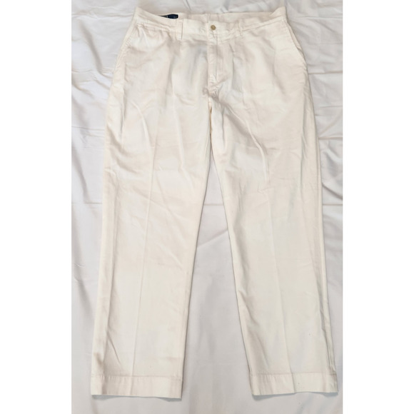 Polo Ralph Lauren Pants Men's 36x30 White Cream Khaki Chino Flat Front Preston - Picture 1 of 13